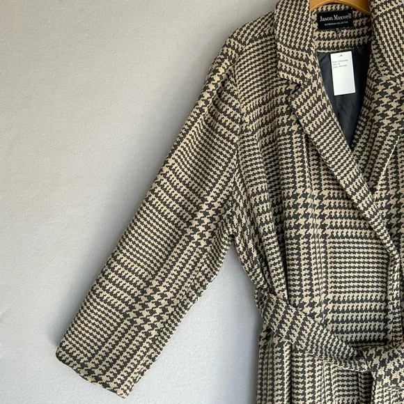 Jason Maxwell Black and Cream Women's Plus Long Coat with Tie Belt, size 3X - Picture 4 of 13